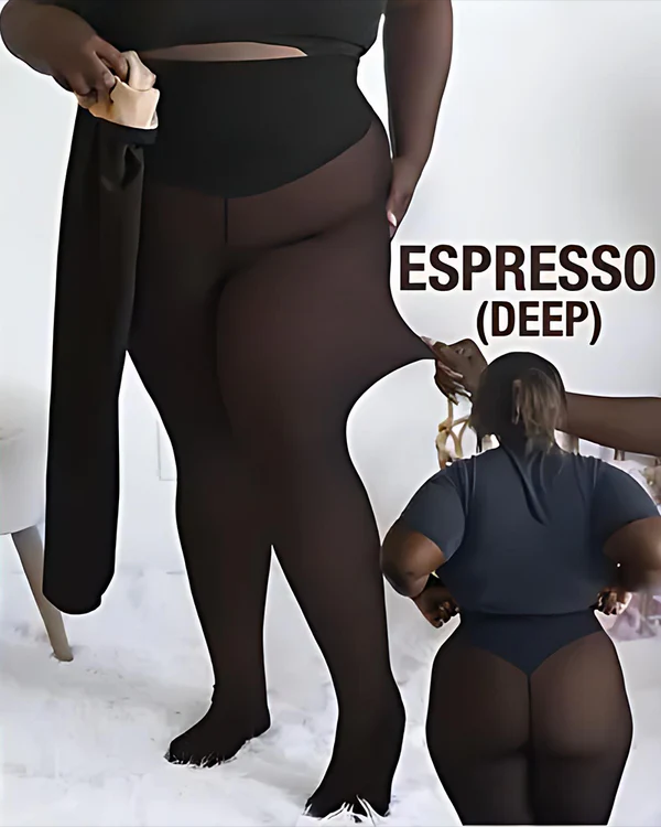 FemKora- Compression Band Model One-Seam Translucent Fleece Lined Tights