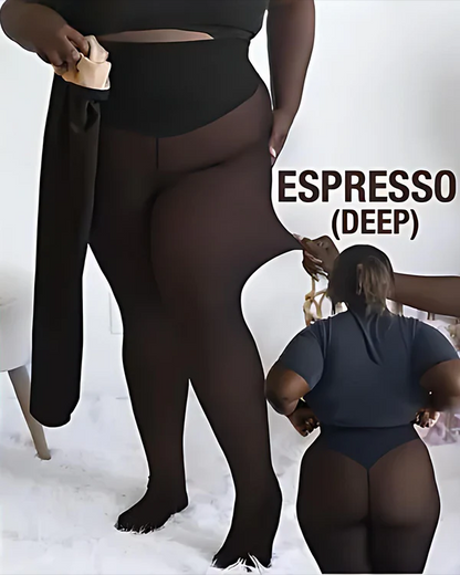 FemKora- Compression Band Model One-Seam Translucent Fleece Lined Tights