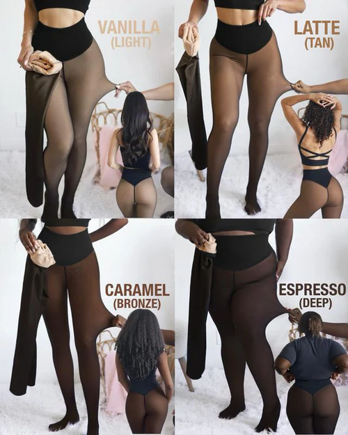 FemKora- Compression Band Model One-Seam Translucent Fleece Lined Tights