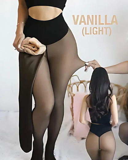 FemKora- Compression Band Model One-Seam Translucent Fleece Lined Tights