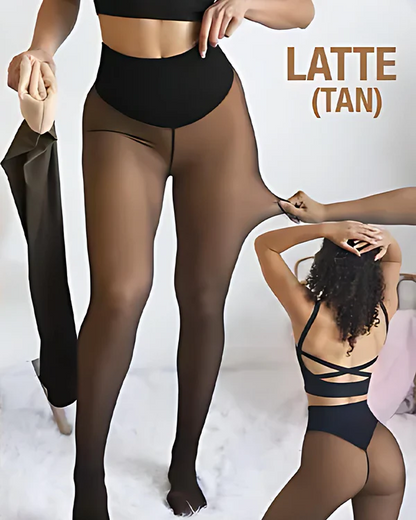 FemKora- Compression Band Model One-Seam Translucent Fleece Lined Tights